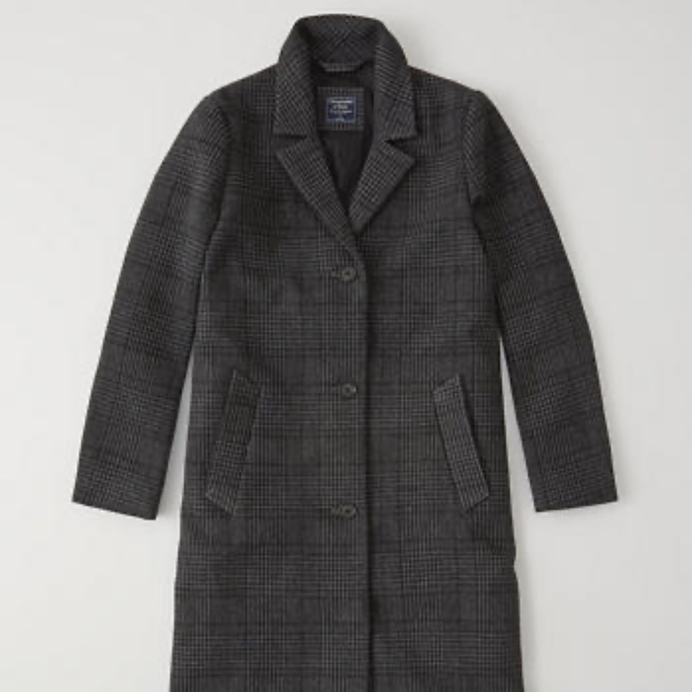 Abercrombie & Fitch A&F Dark Gray Plaid Dad Coat Wool Buttoned - XS